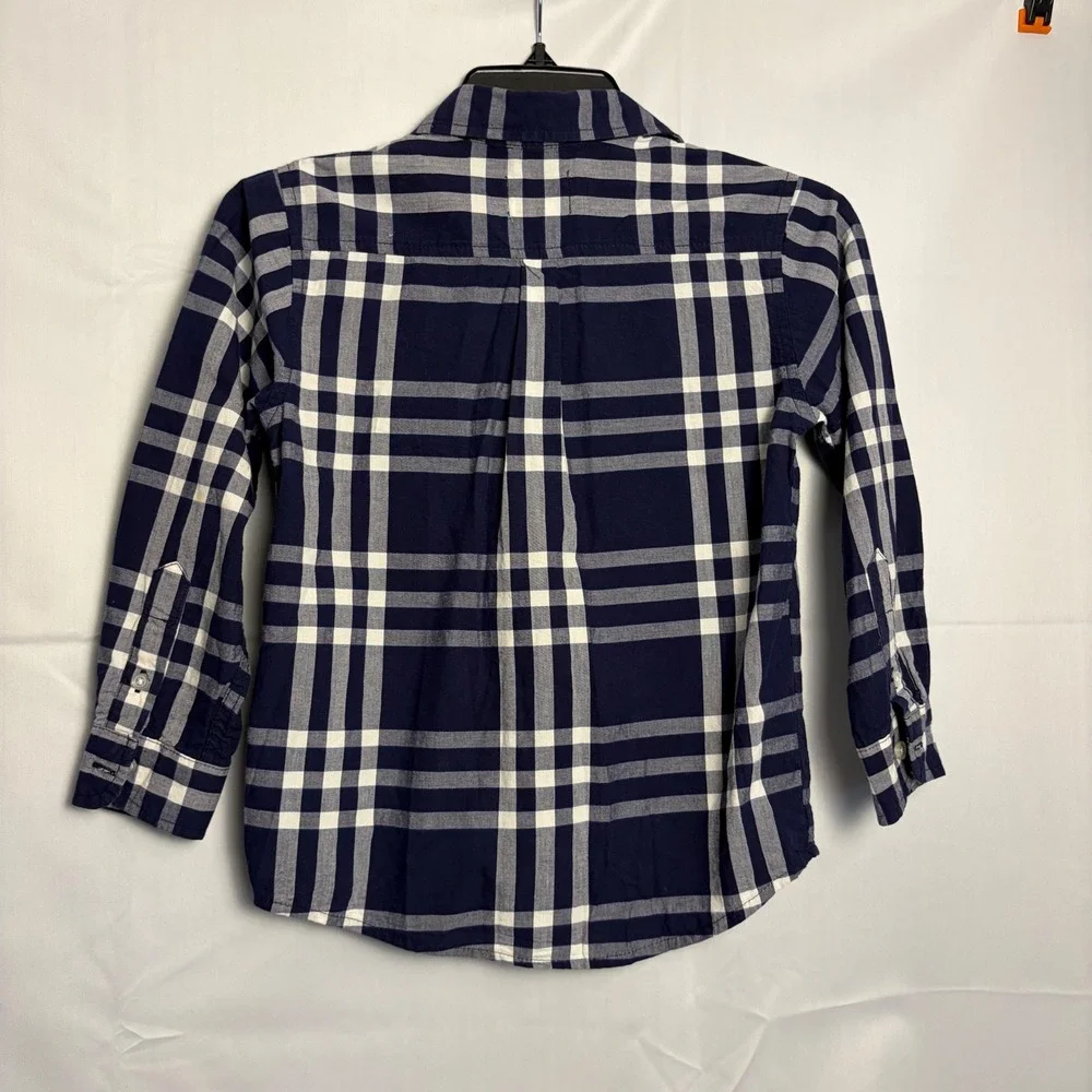 The Childrens Place Boys Navy Blue White Plaid Button Down Shirt Size S 5/6
